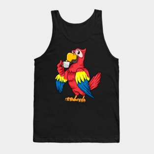 Beautiful parrot is drinking a cup coffee Tank Top